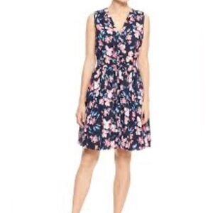 GAP Fit & Flare Navy Floral Midi Dress size 6 100% Cotton